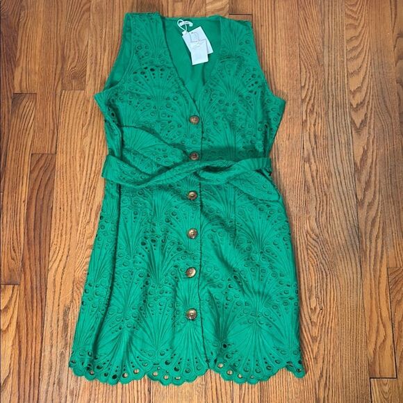 Andie The Navarino Dress Button Front Eyelet Emerald Green Medium NWT - Picture 4 of 9